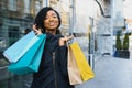 African american woman shopping. Seasonal discounts. Spring sale Royalty Free Stock Photo