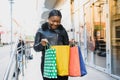 African american woman shopping. Seasonal discounts. Spring sale Royalty Free Stock Photo