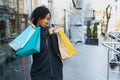 African american woman shopping. Seasonal discounts. Spring sale Royalty Free Stock Photo