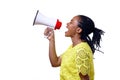 African American woman shouting at megaphone