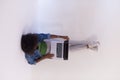 African american woman sitting on floor with laptop top view Royalty Free Stock Photo