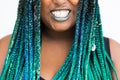 African American Woman Sneering with Beautiful Teal Green Blue Braids Royalty Free Stock Photo