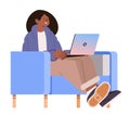 african american woman student watching free online courses on laptop education day live webinar e-learning concept