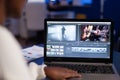 African american woman video editor working at creativity film montage