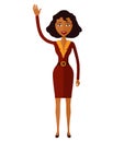 African american woman waving her hand cartoon. Vector.