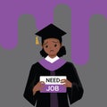 African-American Woman wearing graduation gown graduated from university while jobless and economic depression due Covid-19