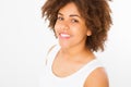 African american woman on white background. Copy space. Mock up. Skin care, spa and make up concept. Summer time. Afro