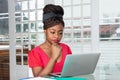 African american woman working with computer