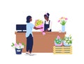 African american women buying and selling flowers flat color vector detailed character Royalty Free Stock Photo