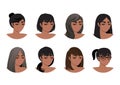 African American women hair styles collection. Black Women 3/4 view avatars vector