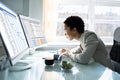 African American Working With Bad Posture Sitting Royalty Free Stock Photo