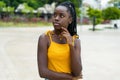 African american young adult woman with braids thinking about the future Royalty Free Stock Photo