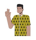 African american young man peace fingers 2D linear cartoon character