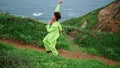 Woman choreography dancing coast. African girl dancer performing modern dance. Royalty Free Stock Photo