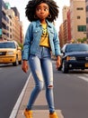 African American young woman in New York, 3D Animation Style