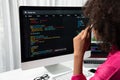 African Americans developer. Coding Software project on screen. Tastemaker. Royalty Free Stock Photo