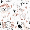 African animal baby cute summer seamless pattern. Sweet safari print.