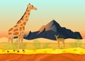 African animal giraffe deer, tropical natural landscape concept flat vector illustration. Beautiful desert place, rock