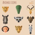 African Animal Portrait Set with Flat Design Royalty Free Stock Photo