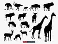 African animals silhouettes set. Ostrich, giraffe, antelope, wildebeest. Template for your design works. Royalty Free Stock Photo