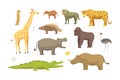 African animals cartoon vector set. safari isolated illustration. Royalty Free Stock Photo