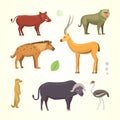 African animals cartoon vector set. safari isolated illustration. Royalty Free Stock Photo