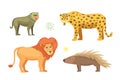 African animals cartoon vector set. safari isolated illustration Royalty Free Stock Photo