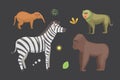 African animals cartoon vector set. zebra, hyena, gorila and outhers. Royalty Free Stock Photo