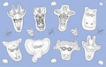 African animals coloring stickers, vector, cool animals,doodle set