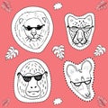 African animals coloring stickers, vector, cool animals,doodle set