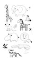 African animals. Cute cartoon lion and tiger, elephant and zebra, monkey and parrot. Fun zoo Royalty Free Stock Photo