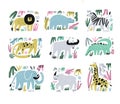 African animals hand drawn flat illustrations set Royalty Free Stock Photo