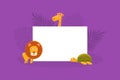 African Animals Holding White Empty Banner, Cute Giraffe, Lion and Turtle with Blank Sign Board Vector Illustration Royalty Free Stock Photo