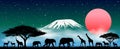 African animals at night against the background of the starry sky Royalty Free Stock Photo