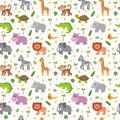 African animals seamless pattern. Cute cartoon childish animals. Royalty Free Stock Photo