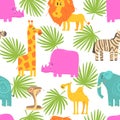 African Animals Seamless Pattern, Repeating Print with Cute Animals Background, Textile, Packaging, Wallpaper, Wrapping Royalty Free Stock Photo