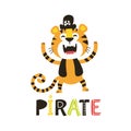 African Animals set. Cartoon adorable Tiger pirate. Royalty Free Stock Photo