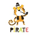 African Animals set. Cartoon adorable Tiger pirate. Royalty Free Stock Photo