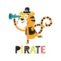 African Animals set. Cartoon adorable Tiger pirate. Royalty Free Stock Photo
