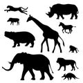 African animals silhouettes set. Vector tropical animals collection. Royalty Free Stock Photo