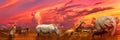 African animals sunset panorama Royalty Free Stock Photo