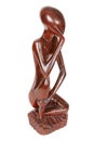 African Antique Red Wooden Statue of Thinker Person