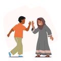 African And Arab Children Characters Happily Giving Each Other A High Five, In A Gesture Of Unity, Friendship