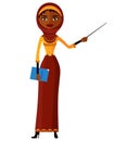 African arab saudi muslim attractive young lady presenting something flat cartoon vector illustration solated on background