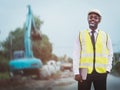 African Architecture engineer man holding a tablet for working on the road construction site and   inspection project road Royalty Free Stock Photo