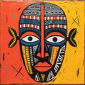 African Artstyle Painting: Abstract Face With Colorful Designs