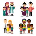 African, asian, arab and european families. Vector characters icons set