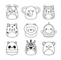 African and Australian animals Coloring page Squishmallow Black and white animals Vector