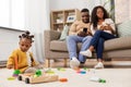 African baby girl playing with toy blocks at home Royalty Free Stock Photo