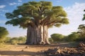 African baobabs, national park and savannah, nature, trees and plant, illustration. Generative AI Royalty Free Stock Photo